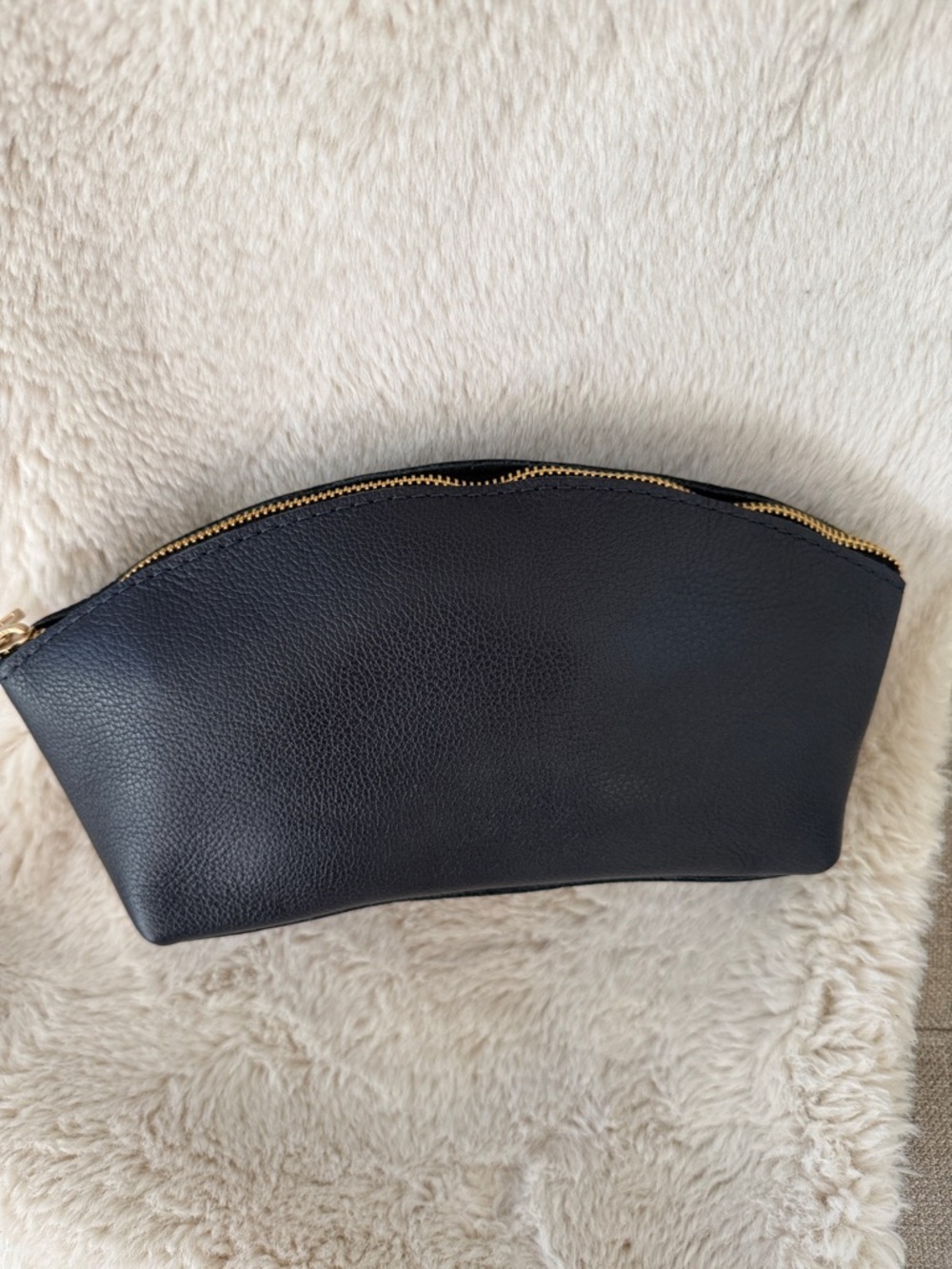 Total Eclipse Classic Black Pebbled Leather Zip Pouch with Gold Trim